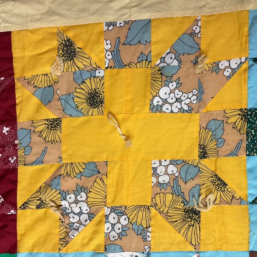 Vintage Handmade‎ Bears Paw Patchwork Quilt 1940s-1950s Cotton Hand-Tied Full Sz